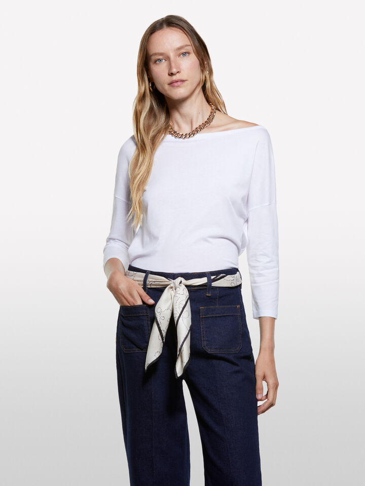 T-shirt blanc à col bateau - t-shirts à manches longues pour femme - Blanc | Sisley image number 3